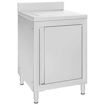 Image of vidaXL Commercial Kitchen Cabinet with Drainboard, Stainless Steel Construction, Silver Adjustable Feet, Robust for Restaurants, Hotels, Homes, Garages, Workplaces Easy Assembly