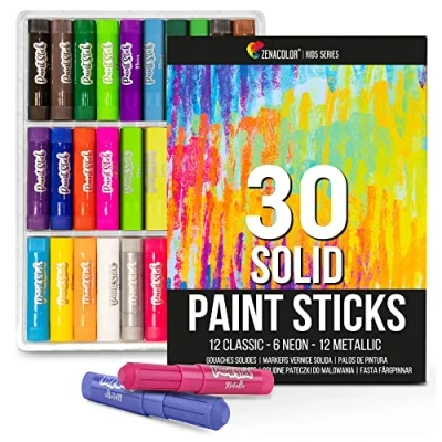 Image of Zenacolor 30 Paint Sticks for Children Art Supplies Kids Mess free Painting Stick Solid Colour