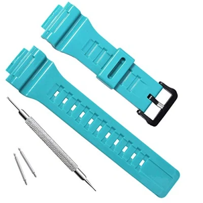 Image of Waterproof Natural Resin Replacement Watch Band for Casio SGW 300H MRW 200H AE 1200 W 800H 735H AQ S800W S810W (Cyan)