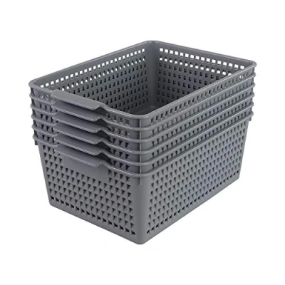 Image of Farmoon Gray Weave Plastic Basket, Cupboard Storage Baskets Orgainzer, 6 Packs