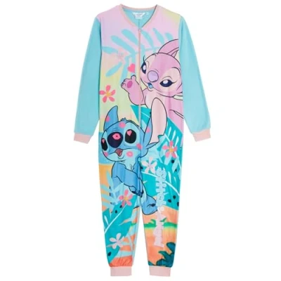 Image of Disney Stitch and Angel Onesie for Kids All in One Sleepsuit Lounge Pyjamas Girls Fleece Pjs Nightwear 11 12 Years Blue