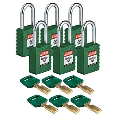 Image of Brady SafeKey Nylon Padlock, Steel Shackle, 38mm x 84mm 19mm, Green, Pack of 6