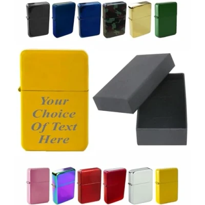 Image of Personalised Engraved Lighter for Birthday, Fathers Day, Anniversary, Choice of Colours With Luxury Gift Box Packaging (Yellow)