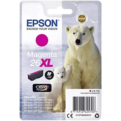 Image of Epson 26XL Polar Bear Magenta High Yield Genuine, Claria Premium Ink Cartridge