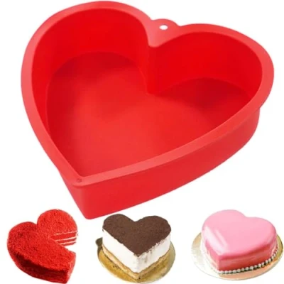 Image of LANYOTA Heart Shaped Cake Tin, Silicone Love Baking Nonstick Red Mould Pan, Tin for Baking(1pc 10&#039;&#039;)