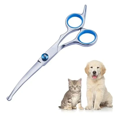 Image of Dog Grooming Scissors Pet with Safety Round Tip Stainless Steel Curved Shears for Dogs and Cats