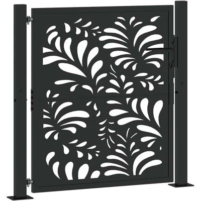 Image of vidaXL Garden Gate Black 105x106 cm Steel Wave Design
