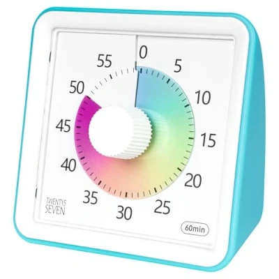Image of Visual Timer with Protective Case, 60 Minute Countdown for Kids Autism ADHD Classroom Home Office, Clock Meeting Time Management, Sky Blue Colorful Disc