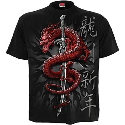Image of Spiral Oriental Dragon T Shirt Black XL