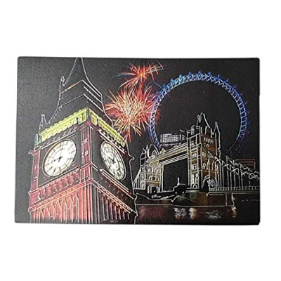 Image of Thomas Benacci London by Night Fridge Foil Magnet Photo Collage/Big Ben/Tower Bridge/Eye/Fireworks/British New Year&#039;s Eve Souvenir from England United Kingdom