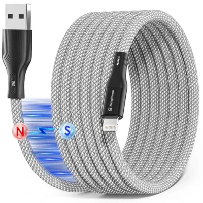 Image of Magtame Magnetic Coiled Lightning Cable, 1.5M MFi Certified iPhone Cord Fast Charging, Retractable Data Transfer Braided Compatible with 14 13 12 11 Pro Max XR XS X 8 Plus SE
