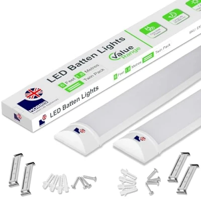 Image of Morris LED Batten Light 6ft 60W 7200LM, IP20 Grade, 2 Pack 6500K Daylight, High Efficiency Lighting for Indoor Barns, Workshops, Large Spaces Value Range