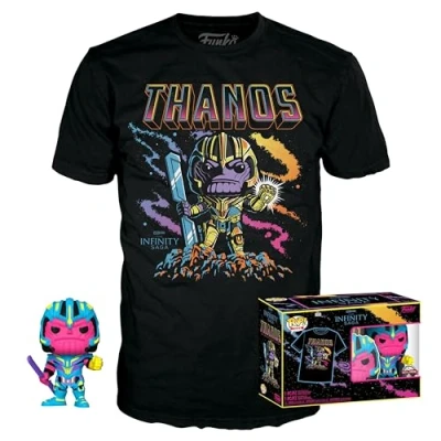 Image of Funko Pop! &amp; Tee: Marvel Thanos (BKLT) Large (L) Comics T Shirt Clothes With Collectable Vinyl Figure Gift Idea Toys and Short Sleeve Top for Adults Unisex Men Women