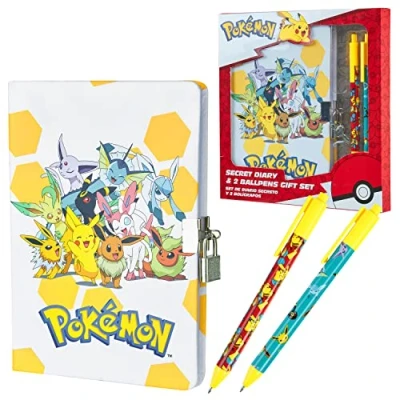 Image of Pokemon Stationery Supplies Set Kids Diary with Lock, Notebook, Pencil Case, Pens Gifts for Boys (Notebook/Pen Set)