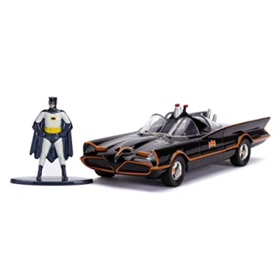 Image of Jada Toys 253213002 Classic Batmobil 1966 Highly Detailed 1:32 Model Car Including Batman Figure, Doors Can Be Open, with wheel, Black