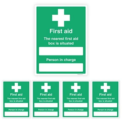Image of Pack of 5 First Aid Box Sign Self adhesive Waterproof Vinyl 150mmx200mm V1129