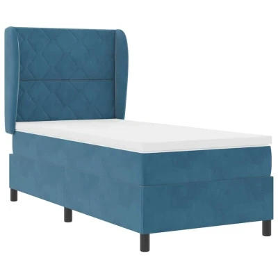 Image of Box Spring Bed with Mattress Dark Blue 100x200 cm Velvet Vidaxl