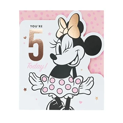 Image of UK Greetings 5th Birthday Card for Girl Disney Age 5 Minnie Mouse Birthay Card, Multi, (698257 0 1), 159x184mm