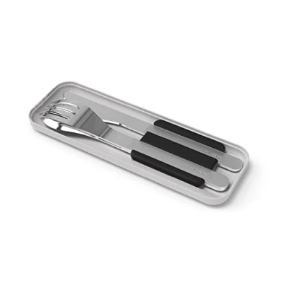 Image of MONBENTO Cutlery Set MB Slim Box Onyx for Lunch 3 Pieces Fork Knife Spoon Flatware Work/School Packing Suitable Original &amp; Square Bento Boxes Stainless Steel Black