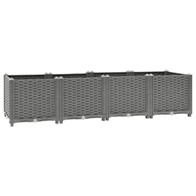 Image of vidaXL Raised Bed in Light Grey Large, Spacious Polypropylene Plant Box with Rattan Look Design