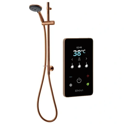 Image of Triton ENVI® Thermostatic Electric Shower 9 kW Inline Wall Fed Kit Smart Digital With Showerhead &amp; Anti Twist Hose Copper