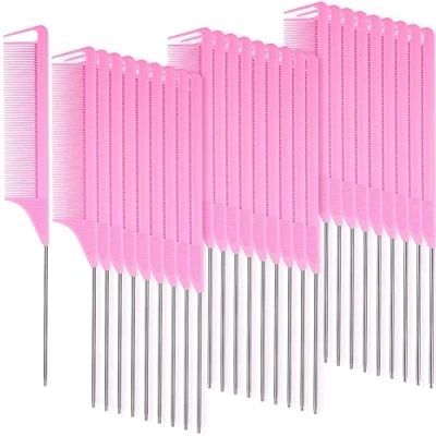 Image of 30 Pieces Parting Comb for Braids Hair Rat Tail Steel Pin Carbon Fiber Heat Resistant Teasing Combs()