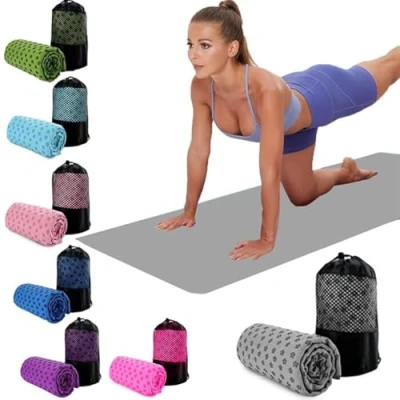 Image of Oaygat Yoga Mat Towel Microfiber Hot Blanket Non slip with Grip Dots Fitness Sweat Absorbent 24&quot; x72&quot; Cloth Breathable Mesh Carrying Bag