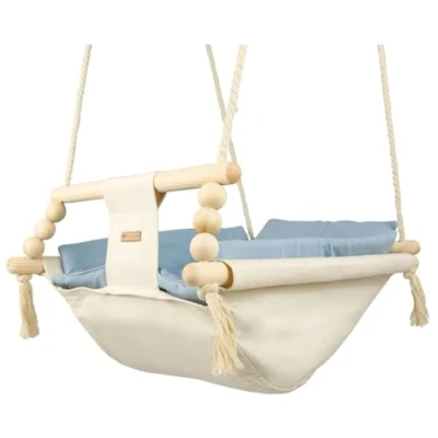 Image of baby hammock, rocker swing, hammock with quilt (colour: cream, light blue)