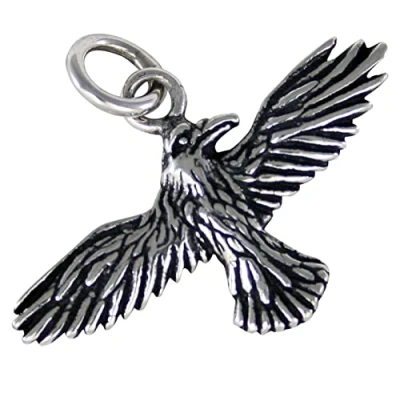 Image of AFP Silver Raven Pendant, 925, 24x29mm, with Black Cotton Ribbon