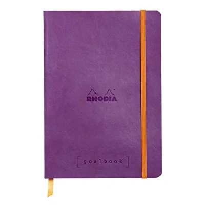 Image of RHODIA 117750C Soft Notebook Bullet Journal Goalbook Purple A5 Dotted Dot 240 pages 90g Ivory Clairefontaine Paper 2 Ribbons, Elastic Closure Faux Leather Cover