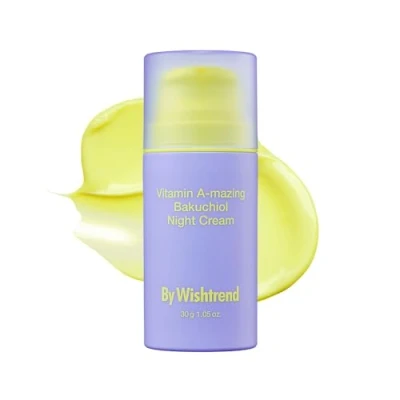Image of BY WISHTREND Vitamin A mazing Bakuchiol Retinal Night Cream, Korean Retinol Alternative, Anti Aging, for fine line, saggy, dry skin sensitive skin, 1.05 oz, 30g