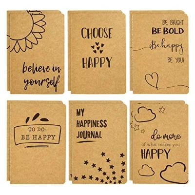 Image of 12 Pack Notebooks, A6 Kraft Paper Happy Journal for Kids, Teens, Students, 80 Lined Pages, 6 Designs (10x15cm)