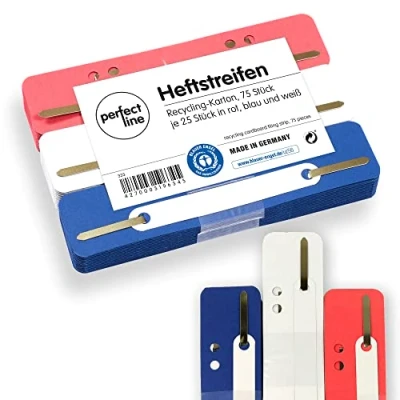 Image of perfect line 75 Filing Strips Cardboard, Recycled 250 g/m², Made in Germany (red, Blue, White)