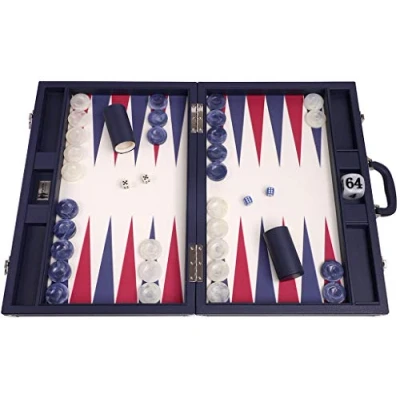 Image of Wycliffe Brothers 21 Tournament Backgammon Set Blue Case with Vanilla Field Masters Edition