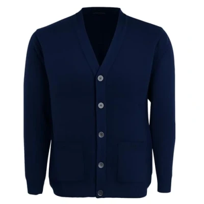 Image of Men Knitted Cardigan Button V Neck Long Sleeve Sweater with Pockets Navy/S