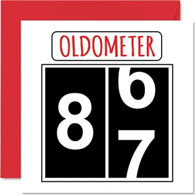 Image of Fun 87th Birthday Cards for Men Woman Oldometer Happy Card Dad Mum Great Grandad Grandpa Nanny Grandma Gran Uncle Auntie, 145mm x Greeting Cards,
