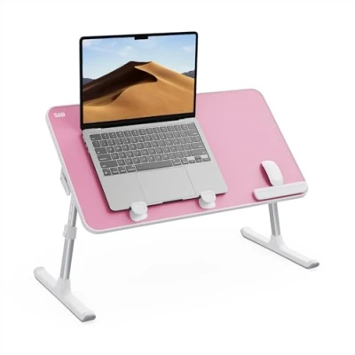 Image of Desk, Table, SAIJI Folding 5 Heights Adjustable Laptop Stand, Breakfast Bed Tray for Sofa, Bed, Terrace, Balcony (52 * 30cm Pink)