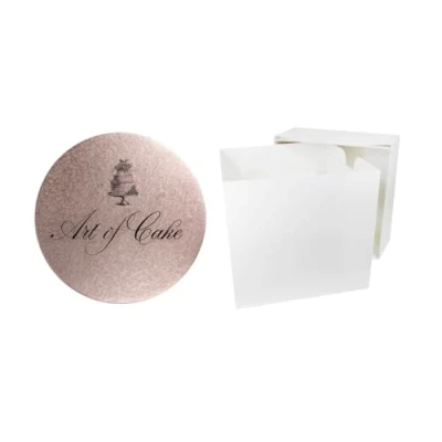 Image of Art of Cake® 8 inch Round ROSE GOLD CAKE BOARD and WHITE TALL BOX (8x8x8)