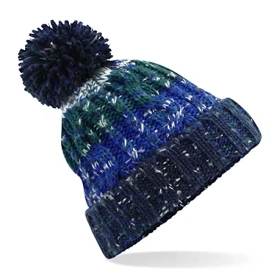 Image of Beechfield Stylish Cuffed Design Luxury Pom Beanie Alpine Blues