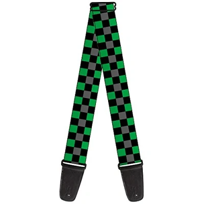 Image of Buckle Down Guitar Strap Checker Black Gray 2 Green Inches Wide