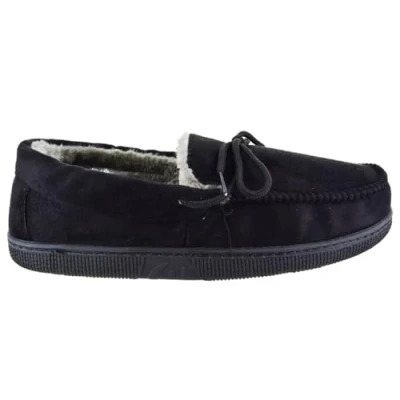 Image of sole london Mens Warm Faux Suede Sheepskin Fur Lined Winter Moccasins Indoor Tassel Slippers Black