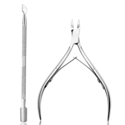 Image of Double End Cuticle Pusher + Nippers Duo, Professional Stainless Steel Remover Tool Kit, Nipper, Pedicure Manicure Nail Cleaner,Cuticle