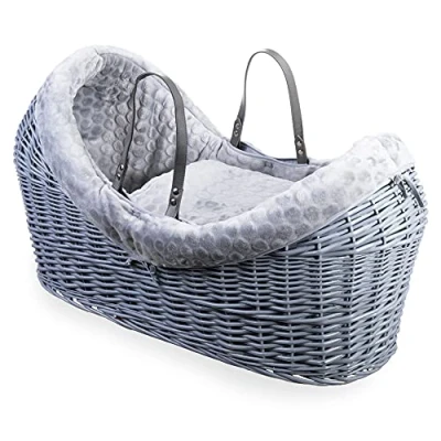 Image of Clair de Lune Marshmallow Wrapover Grey Wicker Noah Pod Integrated Hood Includes Handles, Coverlet, Padded Liner and Hypoallergenic Mattress Suitable from Birth 76 x 29 45 cm (Grey)