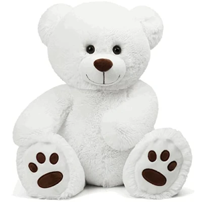 Image of LotFancy 50cm Teddy Bear Stuffed Animals Plush, Soft Cute Cuddly Plush Bear, Gifts for Girls Kids Baby Toddlers, White, Christmas Toys