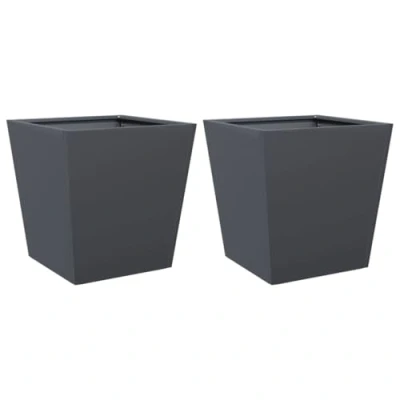 Image of vidaXL Garden Planters Freestanding Anthracite Steel Decorative Plant Boxes Set of 2 for Outdoor, Patio, Balcony Use 40x40x40 cm