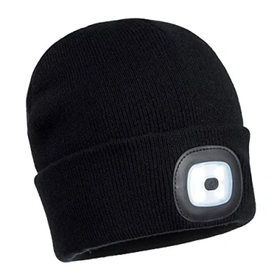 Image of Portwest Rechargeable Twin LED Beanie, Size: One Size, Colour: Black, B028BKR