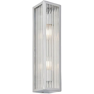Image of Newham Outdoor Contemporary 2 Light Wall Lamp Chrome, Clear Ribbed Glass