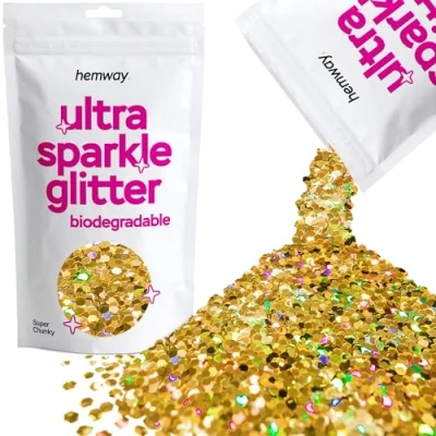 Image of Biodegradable Glitter Gold Holographic Ultra Sparkle Eco Friendly Plant Based Bio Super Chunky for Face Body Hair Craft Resin Festival Makeup Eyeshadow 100g / 3.5oz