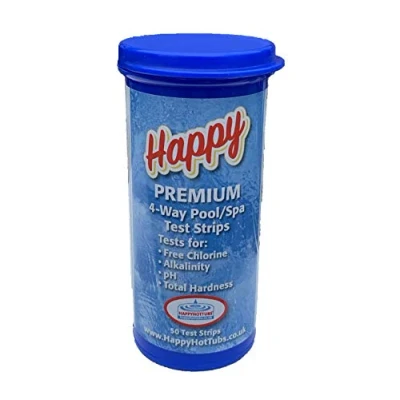 Image of Happy Hot Tubs Premium 4 Way Test Strips Chlorine PH Alkalinity Hardness Tub Testing Dip Swimming Pool (50 Pack)