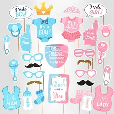Image of Baby Photo Booth Props Gender Reveal Party Boy or Girl Shower Birthday